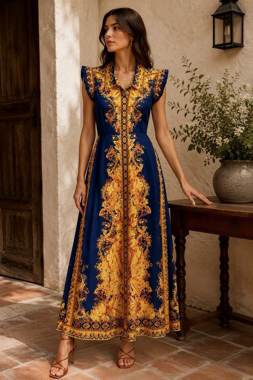 Karolina Maxi Dress Button Down size Large Baroque